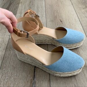 Nine West Ariela Espadrille Wedges Blue Denim